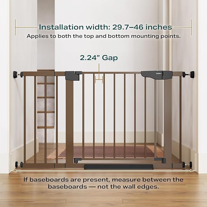 Cumbor 29.7-46" Baby Gate for Stairs, Mom's Choice Awards Winner-Auto Close Dog Gate for the House, Easy Install Pressure Mounted Pet Gates for Doorways, Easy Walk Thru Wide Safety Gate for Dog, Brown-PawvioPets