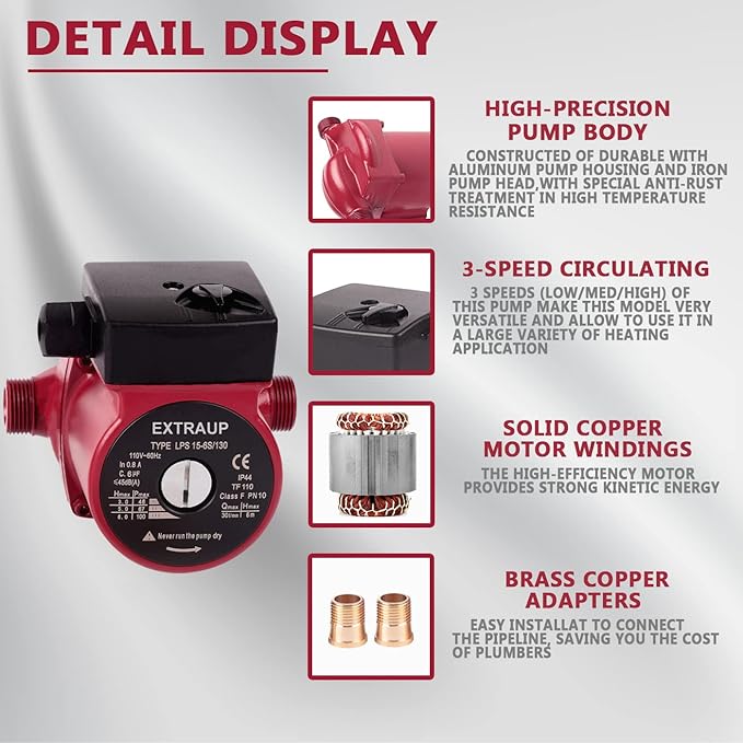3/4 NPT 110V Hot Water 3-Speed Cast Iron Circulation Pump Circulator Pump-PawvioPets