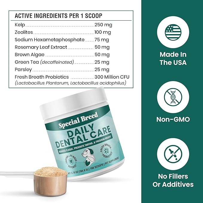 Dog Teeth Cleaning Powder – Natural Dog Dental Powder for Tartar Control, Fresh Breath & Gum Health – Daily Plaque Remover with Zeolite, Brown Algae, Probiotics & Rosemary – 180 Scoops-PawvioPets