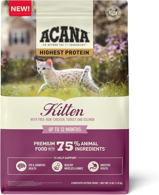 ACANA Highest Protein Dry Cat Food Kitten Recipe 4lb Bag-PawvioPets
