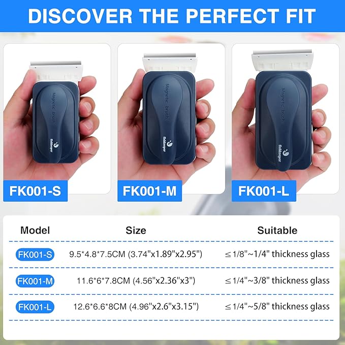 fishkeeper Aquarium Strong Magnetic Glass Cleaner Brush, Fish Tank Algae Magnet Cleaning Tool with 2 Detachable Scrapers, Mag Float Scrubber for 0.2 Inch Glass and Acrylic Tanks-PawvioPets