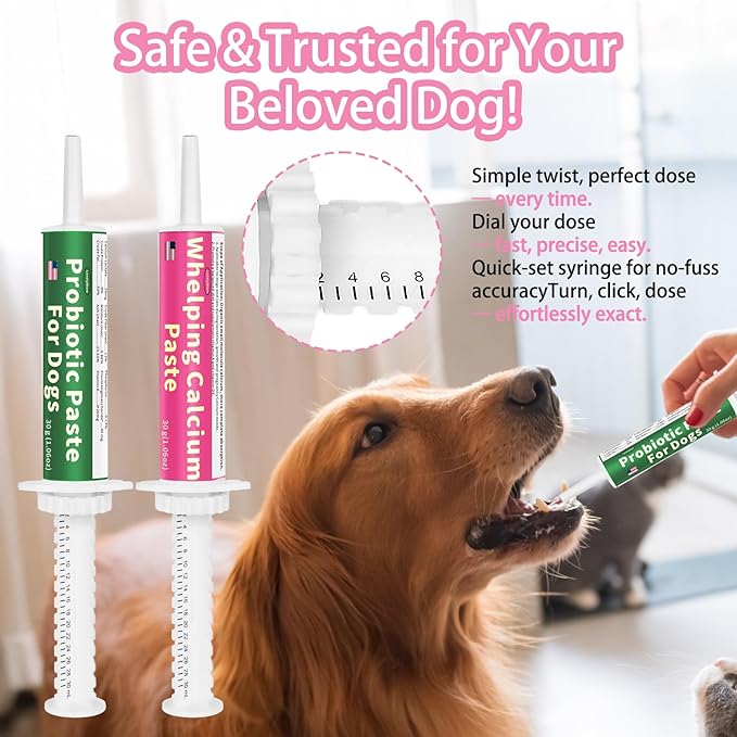 4 in 1 Whelping Kit for Dogs - Whelping Calcium Paste, Probiotic Paste, Fading Puppy Support & Puppy Milk Replacer - Essential Dog Whelping Supplies for Safe Delivery, Strong Puppies & Nursing Support-PawvioPets