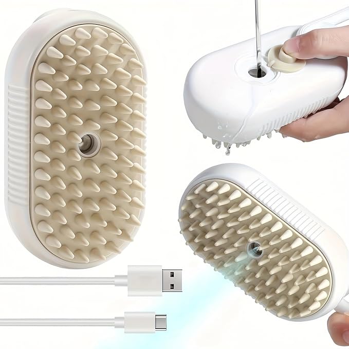 Brown+Essence 3 in 1 Steamy Pet Brush - Spritz Defur Comb for Cats & Dogs Grooming Tool (Brown+Essence)-PawvioPets