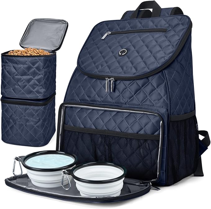 BAGLHER Dog Travel Bag,Airline Approved Pet Supplies Backpack, Dog Travel Backpack with 2 Silicone Collapsible Bowls and 2 Food Baskets.-PawvioPets