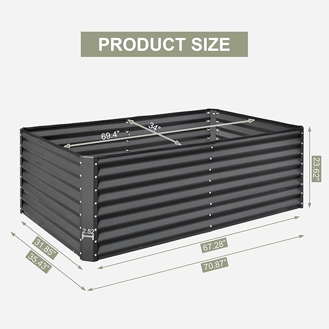 Domi Raised Garden Beds Outdoor, 6x3x2ft Thickening Tall Metal Rectangular Deep Root Box Planter for Vegetables, Flowers, Herbs, and Succulents 2" Deep w/ 256 Gallon Capacity - Dark Gray-PawvioPets