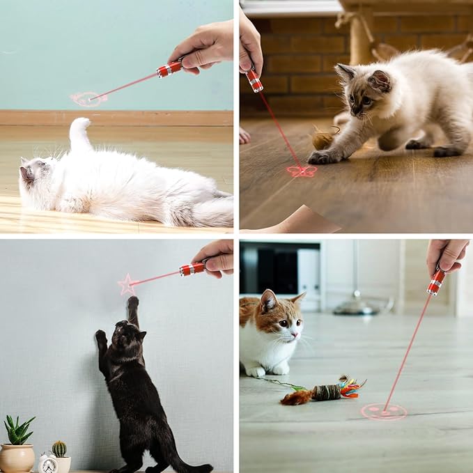 EAWONGEE Cat Toys, Rechargeable Interactive Toy for Cats with 7 Light Projection Modes, Indoor Kitty Pet Dog Toy for Training Chaser, 2 PCS Red-PawvioPets