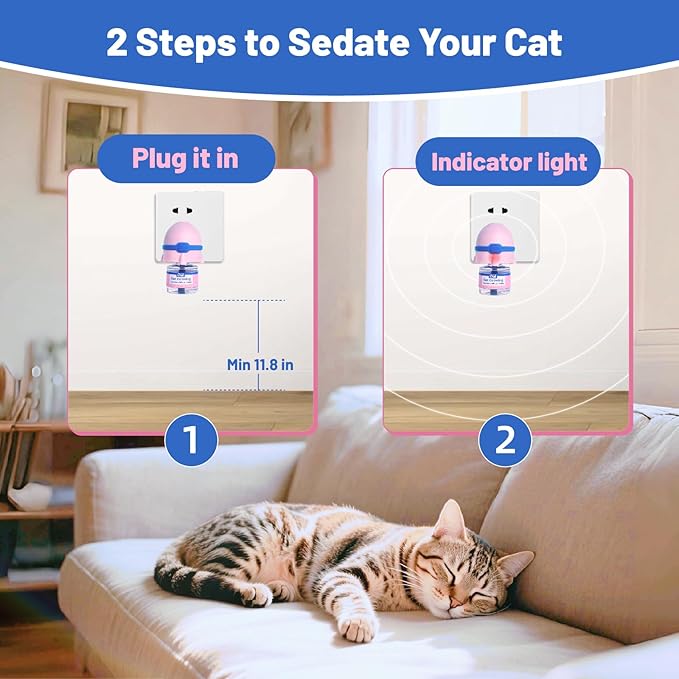 Cat Calming Diffuser, Cat Calming Pheromone Diffuser, Safe Cat Anxiety Relief, Lasts 60 Days, Reduce Stress, Cat Pheromone Diffuser (1Diffusers+2Refills), Calming Cat Pheromone Diffuser-PawvioPets