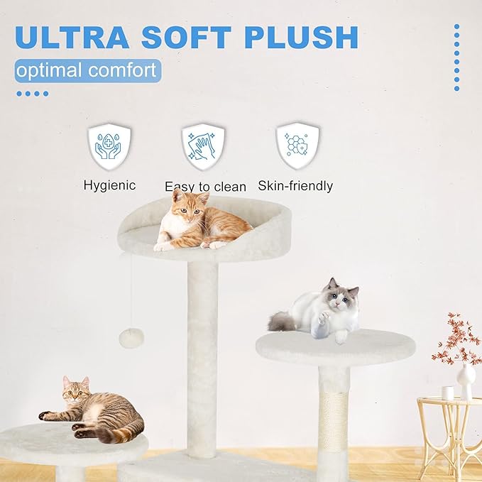 FDW Cat Tree Tower 81in Multi-Level Durable Cat Scratching Post & Cozy Fun Jumping Platform Space Saving Condo Pet Play House for Indoor Cats,Beige-PawvioPets