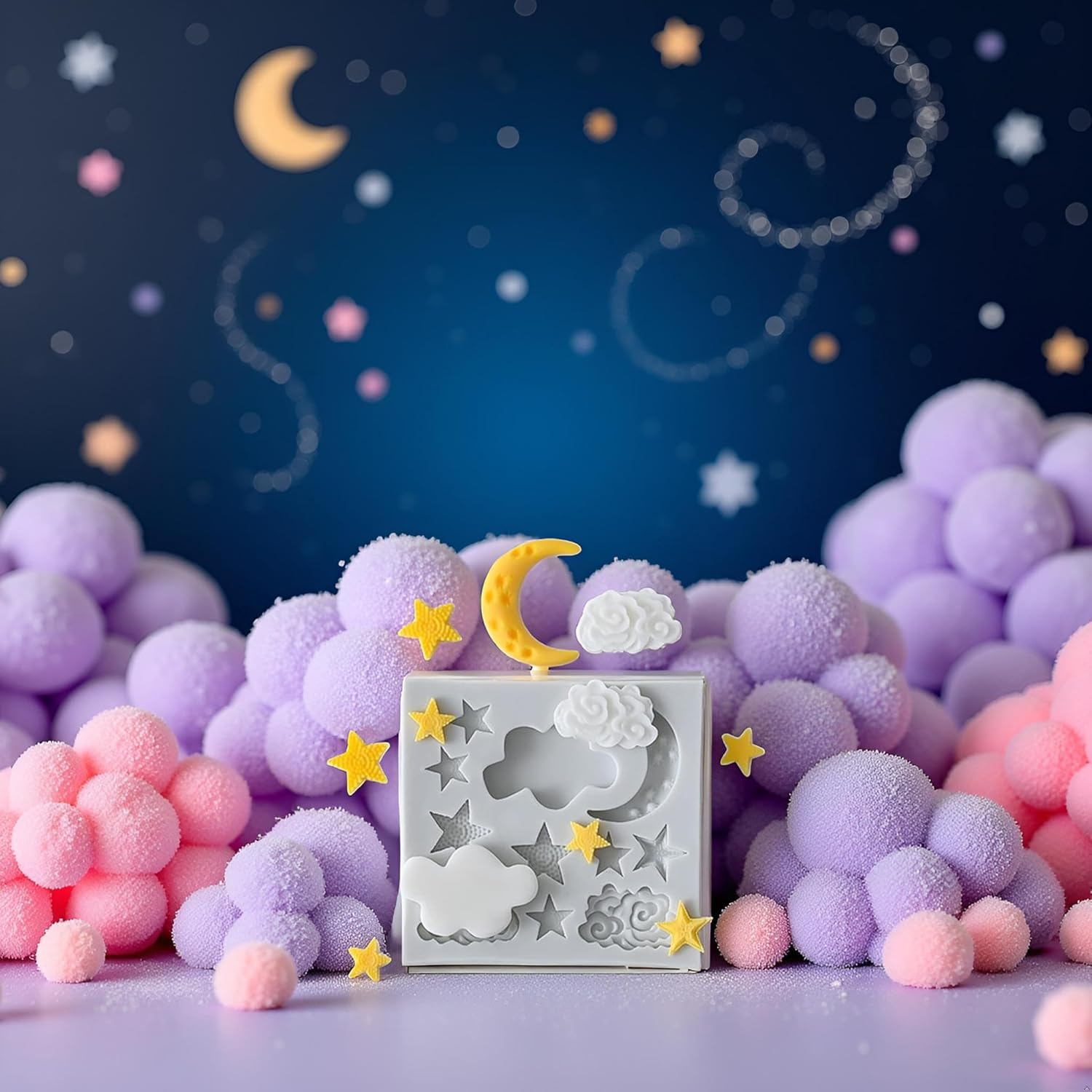 1Pc Star Moon Clouds Shaped Silicone Fondant Molds, Candy Chocolate Molds for DIY Cake Fondant Cookie Cloud Fondant Mold Moon For Candy Baking Sugar Cakes Decorating Candy Making Supplies