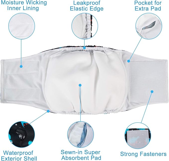 CuteBone Dog Belly Bands for Male Dogs Wraps Washable Doggie Diapers DM06L-PawvioPets