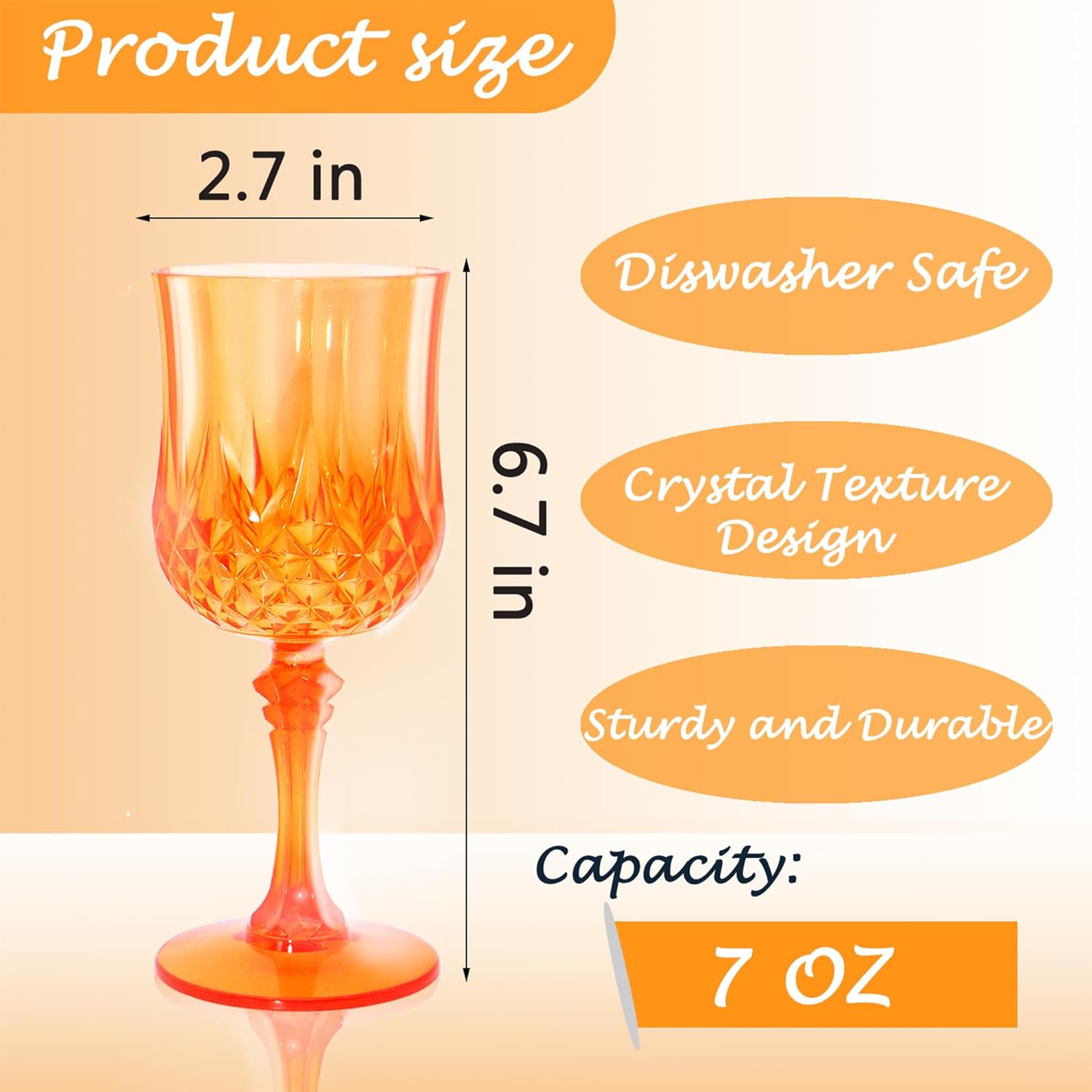 Plastic Wine Glasses，Plastic Goblets Vintage Style Cordial Drinking Glasses for Wedding Reception, Halloween Grand Event Party Supplies (12, Pumpkin orange)