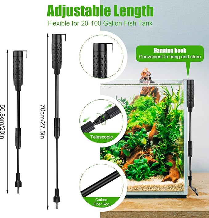 AQQA Aquarium Cleaning Tools Multifunctional 6-in-1 Fish Tank Cleaning Kits with Telesopic Handle Alage Scraper Sponge Scrubber Stiff Brush Plant Fork Gravel Rake Fish Net-PawvioPets