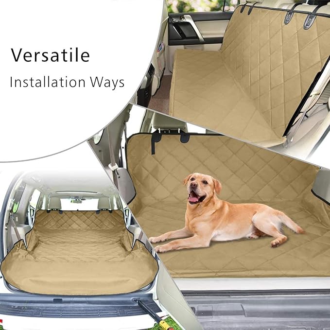 F-color SUV Cargo Liner for Dogs, Water Resistant Pet Cargo Cover Dog Seat Cover Mat for SUVs Sedans Vans with Bumper Flap Protector, Non-Slip, Large Size Universal Fit, Khaki-PawvioPets