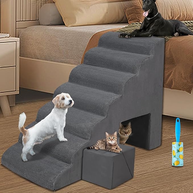 Dog Stairs & Steps for High Beds 30-36 inches High Tall for Large Medium Dogs, LitaiL 30inch 7 Steps Pet Stairs/Steps for High Beds,llDogs, Non-Slip Dog Ramps for Small Dogs and Cats-PawvioPets