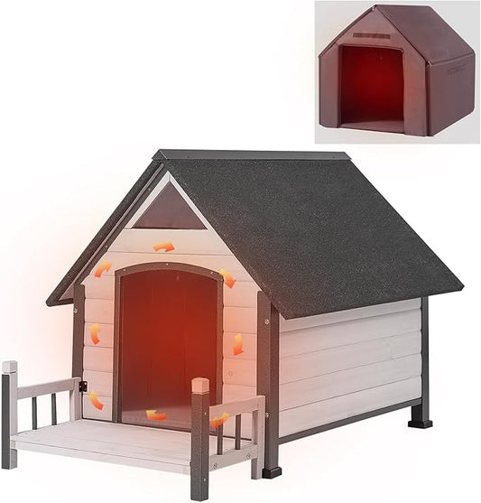 Aivituvin Dog House Outdoor With Metal Frame, Insulated Dog Kennel Outside for Small To Medium Breed, 45" Weatherproof Large Dog Shelter with Anti-Chewing Iron Frame, White (45" D x 32.9" W x 32.6" H)-PawvioPets