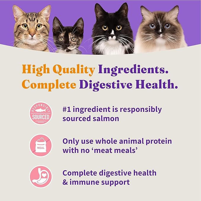Halo Holistic Cat Food Wild Caught Salmon & Whitefish Formula, Healthy Grains Dry Cat Food, Complete Digestive Health, Kibble for Adult Cats, 10 lb Bag-PawvioPets