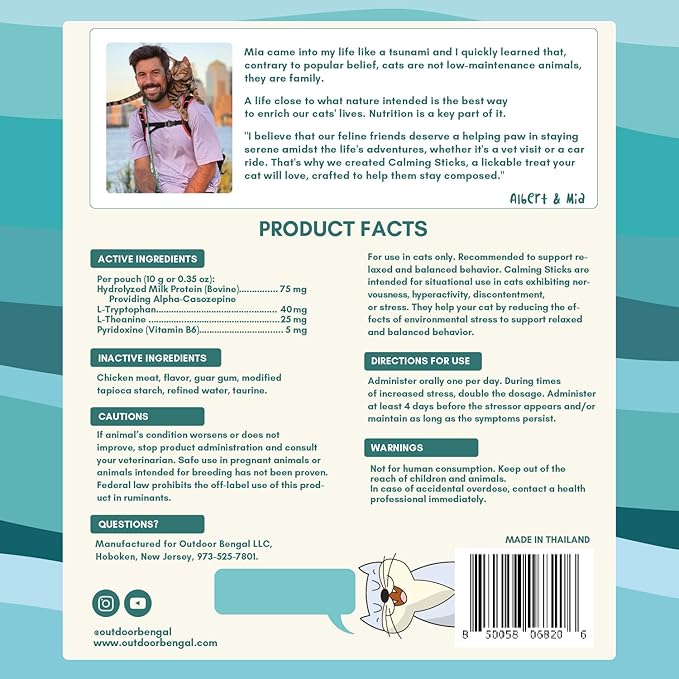 ALBERT & MIA Calming Sticks Lickable Calming Cat Treats for Stress and Anxiety Relief for Cats, Irresistible - Vet Recommended (Sleeping Aid, Vet Visits, Grooming, Car Rides, Plane) 20 Pack-PawvioPets