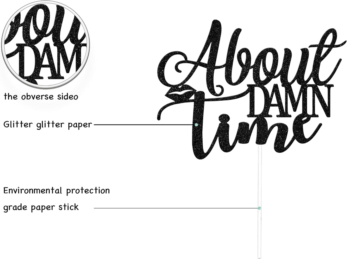 About Damn Time Cake Topper, Engagement Wedding Party Decorations, Congrats Wedding/Anniversary Party Decor, Love Laughter & Happily Ever After Party Supplies Black Glitter