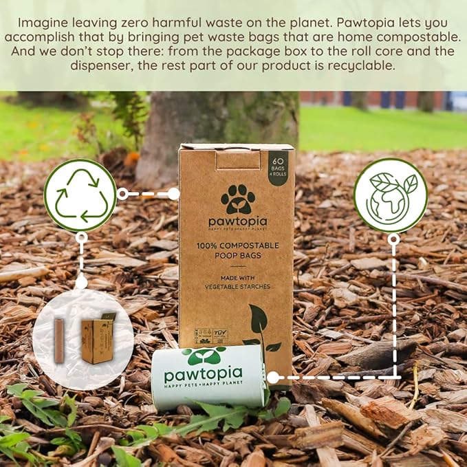 Biodegradable Dog Poop Bags, 60 Count, Certified Home Compostable, Leak-Proof, Easy Open, Standard Size, Supports Sustainable Living-PawvioPets
