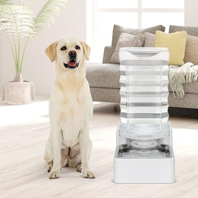 Automatic Pet Water Dispenser: 9L Gravity-Fed Stainless Steel Bowl - BPA-Free Large Capacity White Feeder for Dogs & Cats - Indoor/Outdoor Use-PawvioPets