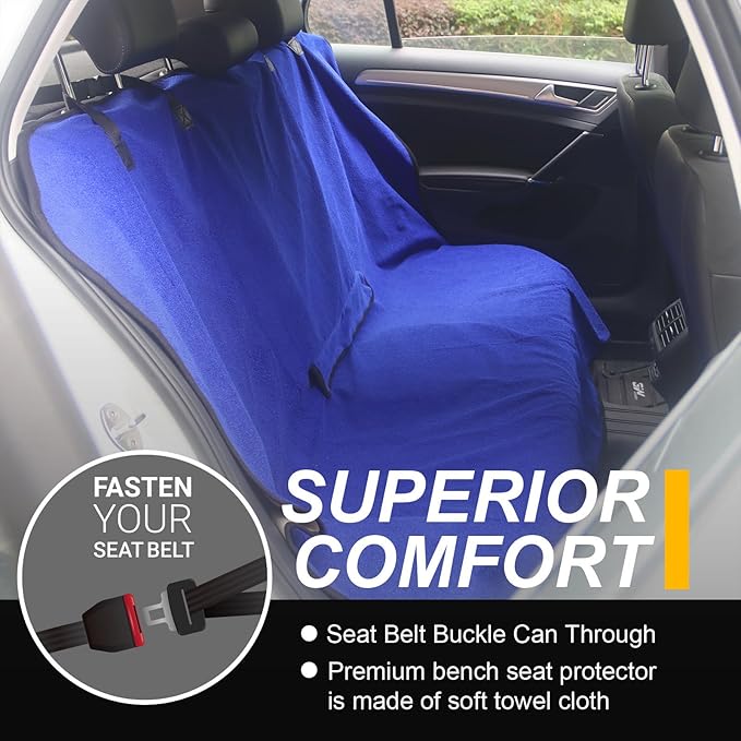 Back Seat Cover for Car Trucks Van SUV,Waterproof Rear Bench Towel Seat Covers for Dogs and Kids,Automotive Backseat Protector (Blue)-PawvioPets