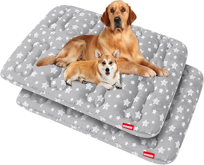 Dog Crate Mat (42" X 28") 2 Pack, Soft Dog Bed Mat with Cute Prints, Personalized Crate Pad, Anti-Slip Bottom, Machine Washable Kennel Pad, Grey-PawvioPets