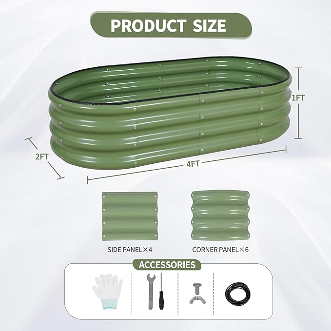 Galvanized Raised Garden Bed Outdoor- Raised Beds for Gardening| Metal Planter Box, Steel Raised Garden Bed Kit with Safety Edging and Gloves for Vegetables, Flower, Herbs (4x2x1FT, Green)-PawvioPets