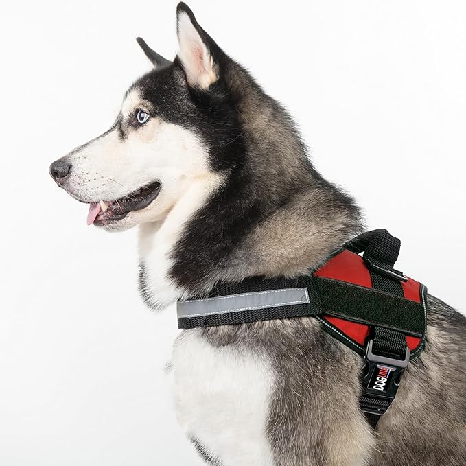 Dogline Dog Harness, Reflective No-Pull Adjustable Vest with Handle, Breathable No-Choke Harness for Small, Medium or Large Dogs Room for Patches Girth 27 to 34 in Red-PawvioPets