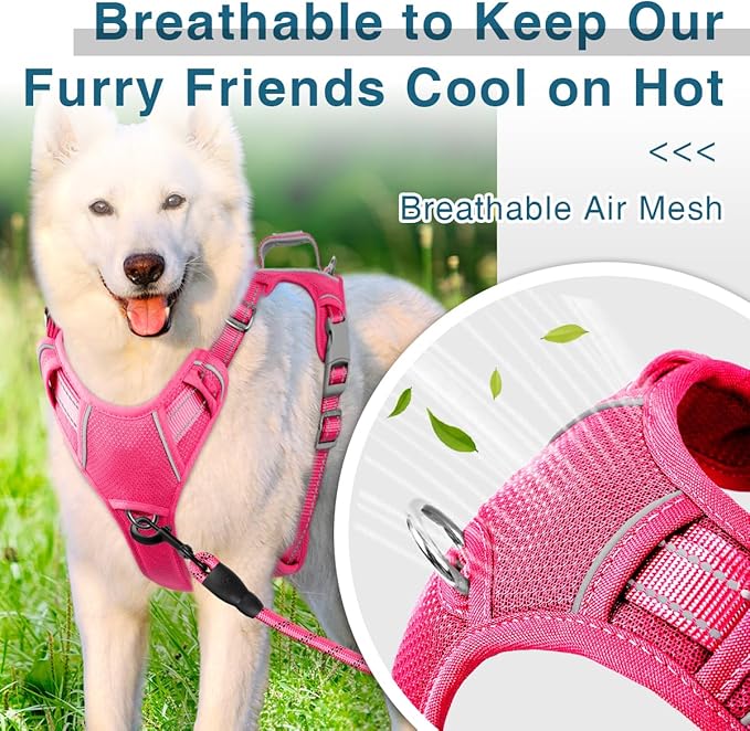 BARKBAY Dog Harness No Pull with ID Tag Pocket - Heavy Duty, Reflective, Easy Control for Large Dogs(Pink,M)-PawvioPets