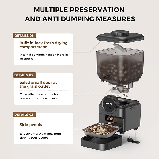 Automatic 6L Cat and Dog Feeder - Pet Feeder with WiFi and Smart Control via App - for Cats and Small Dogs, Auto Timed Food, Stainless Steel Bowl, Dual Powered, 12-Day Battery Life After Power Off-PawvioPets