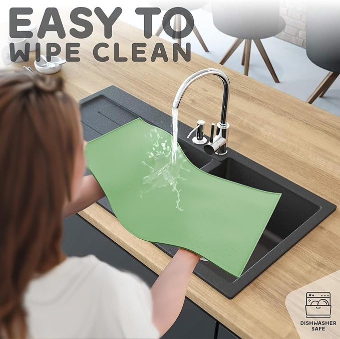 Dog Food Mat - 28x18 Raised Edges Dogs Mat for Food and Water Prevent Spill, Waterproof Cat Food Mats Protect Floors, Easy Clean Dog Bowl Mats for Food and Water, Silicone Pet Feeding Placemats Green-PawvioPets