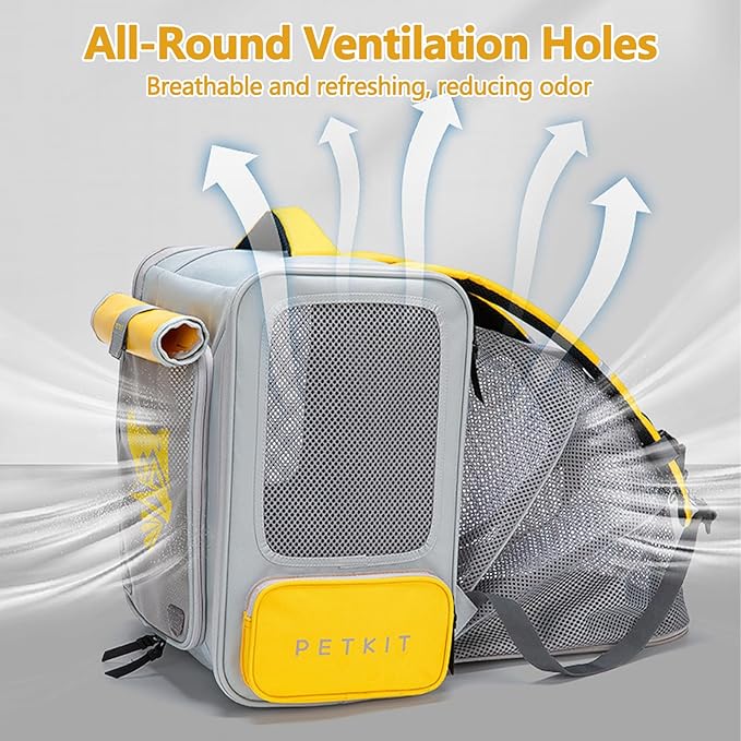 Expandable Pet Backpack, Cat Backpack with Breathable Mesh, Collapsible Soft Cat Travel Bag for Outdoor Hiking, Large Space Dog Backpack(Yellow)-PawvioPets