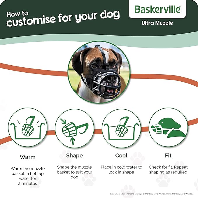 BASKERVILLE ULTRA MUZZLE - Patented Humane Design, Breathable, Dog can Pant and Drink, Adjustable, Padded, Dog Training Muzzle for Large Dogs, Prevents Biting, Wildlife Scavenging (Size 5, Black)-PawvioPets