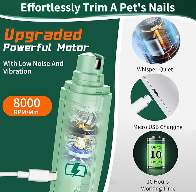 Dog Nail Clippers & Cat Nail Clipper with Catcher, 2 in 1 Dog Nail Trimmers & Grinder with Light for Large Small Dogs Cats,Silent Groom Pro Claw Trimmer, Rechargeable Dogs Nails Grinder Quiet-PawvioPets