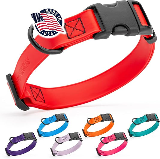 Dogline Biothane Waterproof Dog Collar with Quick Release Buckle Strong Coated Nylon Webbing with Odor- Proof for Easy Care Easy to Clean Fits Small Medium or Large Dogs, Red 1" W 15-23" L-PawvioPets