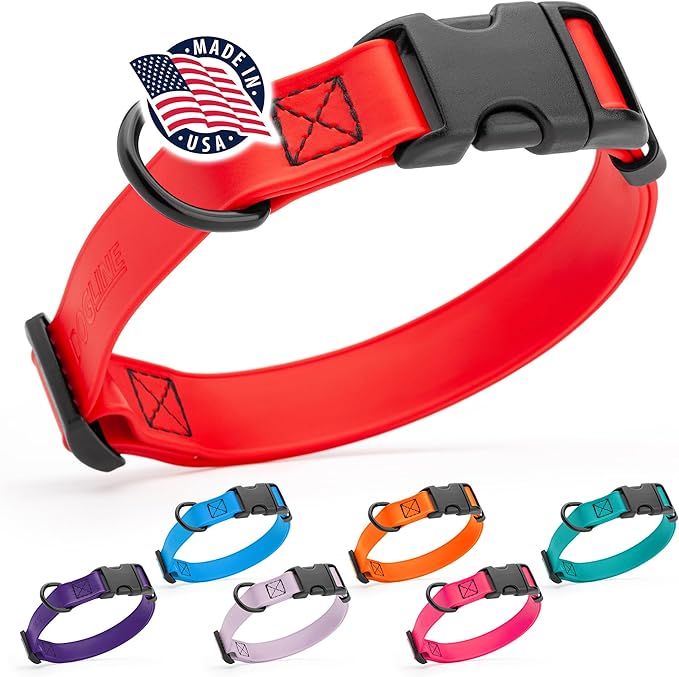 Dogline Biothane Waterproof Dog Collar with Quick Release Buckle Strong Coated Nylon Webbing with Odor- Proof for Easy Care Easy to Clean Fits Small Medium Large Dogs, Red 5/8" W 9-14" L-PawvioPets