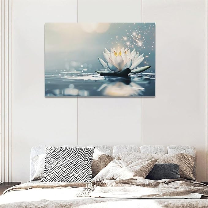 Bathroom Lotus Wall Art Floral Pictures Zen Meditation Wall Decor Yoga Spa Spiritual Canvas Print Painting Artwork for Bathroom Restroom Living Room Bedroom 16"x24"-PawvioPets
