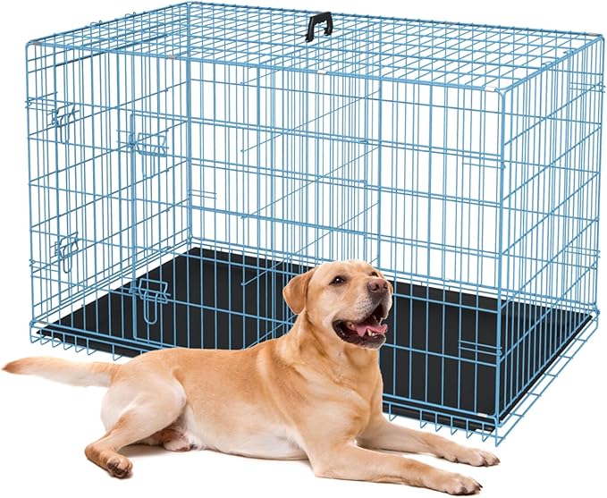 BestPet | Dog Crate | 36" | Blue | Foldable Metal Kennel with Double Doors, Secure Slide-Bolt Latches, Leakproof Tray | Portable Dog Cage for Medium Sized Breeds | for Travel, Indoor & Outdoor Use-PawvioPets