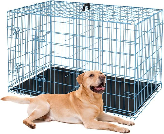 BestPet | Dog Crate | 36" | Blue | Foldable Metal Kennel with Double Doors, Secure Slide-Bolt Latches, Leakproof Tray | Portable Dog Cage for Medium Sized Breeds | for Travel, Indoor & Outdoor Use-PawvioPets