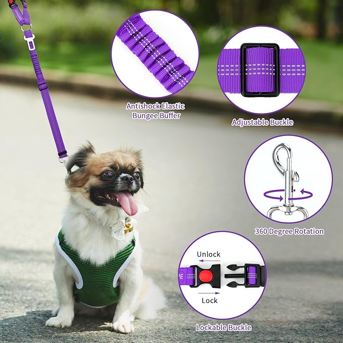BWOGUE 2 Piece Dog Seat Belt for Car with Elastic Bungee Buffer Safety Seatbelt Car Headrest Restraint Wear Adjustable Metal Buckle Harness in Vehicle Travel for Pet-PawvioPets