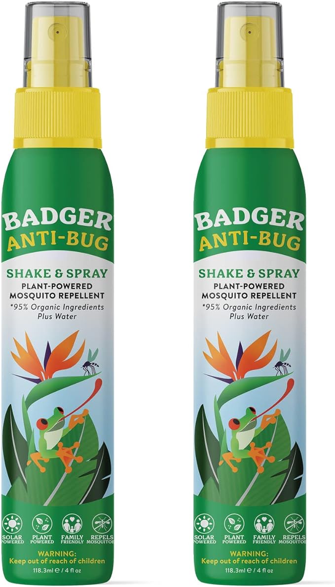 Badger Bug Spray, Family Friendly All Natural Mosquito Repellent w/Organic Essential Oils, Great Smelling Citronella Spray, Effective for 3 Hours, Deet-Free Vegan Insect Repellent, 4 fl oz, 2-Pack-PawvioPets