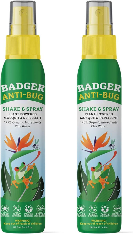 Badger Bug Spray, Family Friendly All Natural Mosquito Repellent w/Organic Essential Oils, Great Smelling Citronella Spray, Effective for 3 Hours, Deet-Free Vegan Insect Repellent, 4 fl oz, 2-Pack-PawvioPets