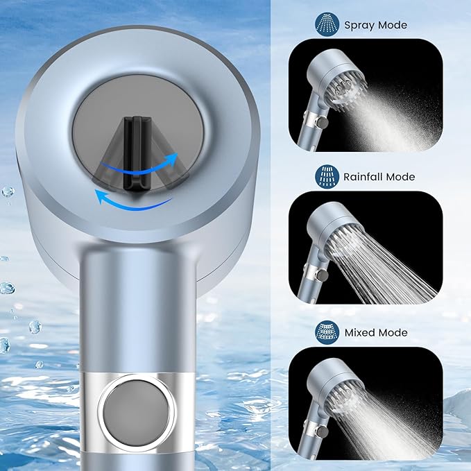Filtered Shower Head with Handheld, High Pressure 3 Spray Mode Showerhead with 18 Stage Water Softener Filters for Hard Water - Handheld Shower Head-Remove Chlorine-BLUE-PawvioPets
