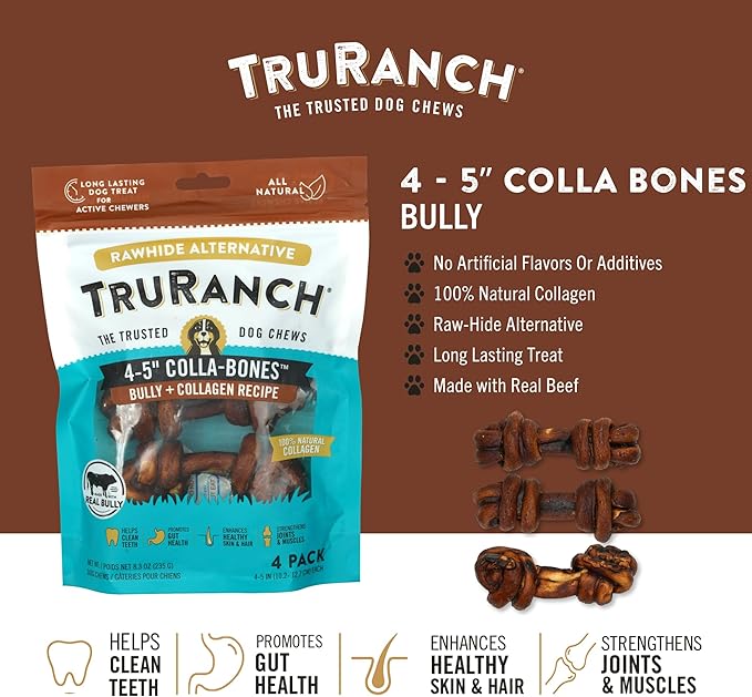 4-5" Collagen Bones, Bully - Collagen Dog Bones - Long Lasting Healthy Joint Support - Rawhide Alternative - Skin & Coat Health, Value Pack, 15 Bags, 60 Count-PawvioPets