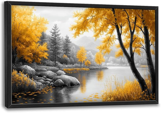 Framed Large Tree Wall Art for Living Room, Oversized Zen Trees Wall Decor, Black and Golden Forest Canvas Pictures Home Decoration for Living Room Bedroom Office 36"x24"-PawvioPets