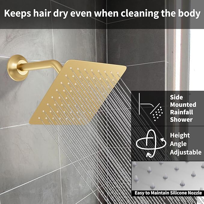 Brushed Gold Shower System Set Temperature Display Push Button Shower Faucet with 12 inch and 8 inch Wall Mount Full Body Shower Head and Handheld Shower-PawvioPets