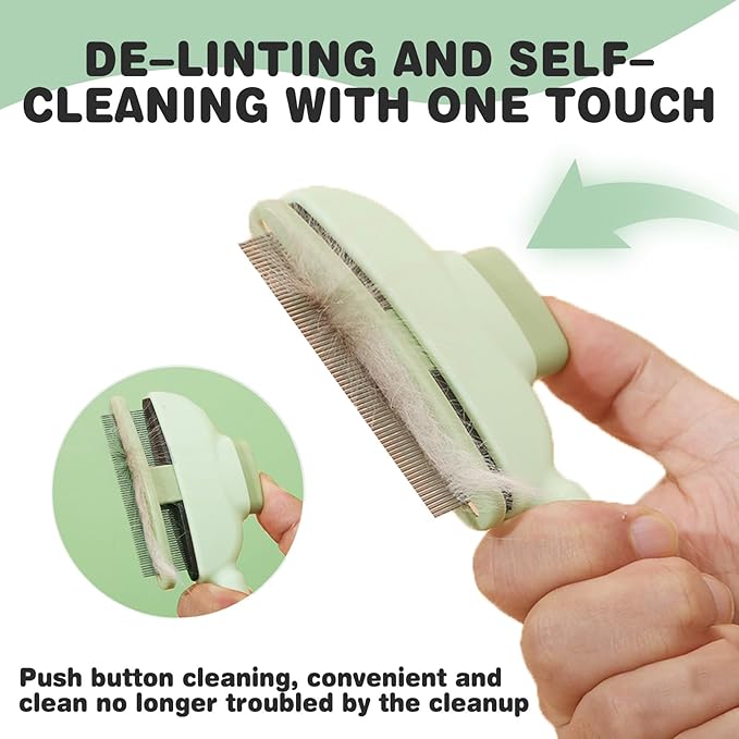 2PCS Flea Comb for Dogs & Cats，flea Comb for Cats with Release Button Self-Cleaning，lice comb for Shedding Pet Hair-PawvioPets