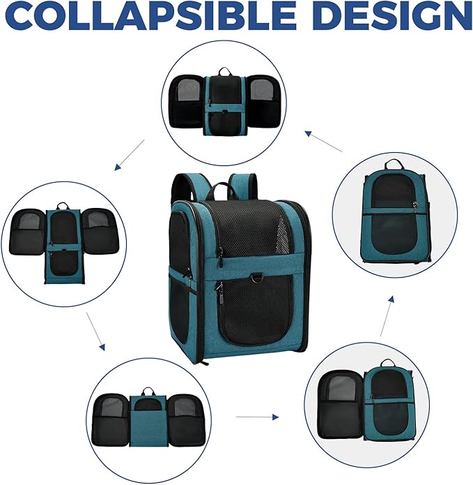 Apollo Walker Dog & Cat Carrier Backpack for 4-15lb Pets - Ventilated Safe Design with Padded Back Support, Breathable Mesh Pet Backpack for Hiking, Travel, Outdoor (Teal)-PawvioPets