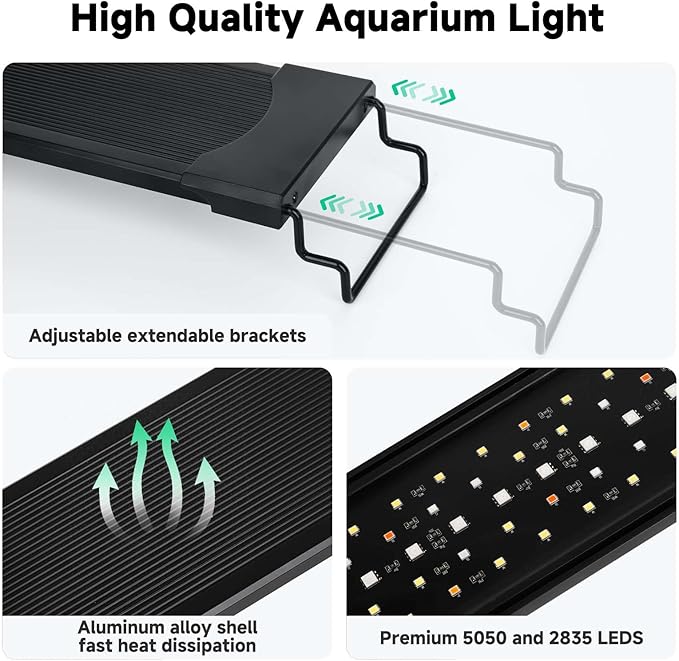 AQQA LED Aquarium Light, 24/7 Mode IP68 Waterproof Extendable Bracket Fish Tank Light, DIY Mode Full Spectrum Aquarium Plant Light, Adjustable Timer/Brightness Memory Function for 24-32 Inch Fish Tank-PawvioPets