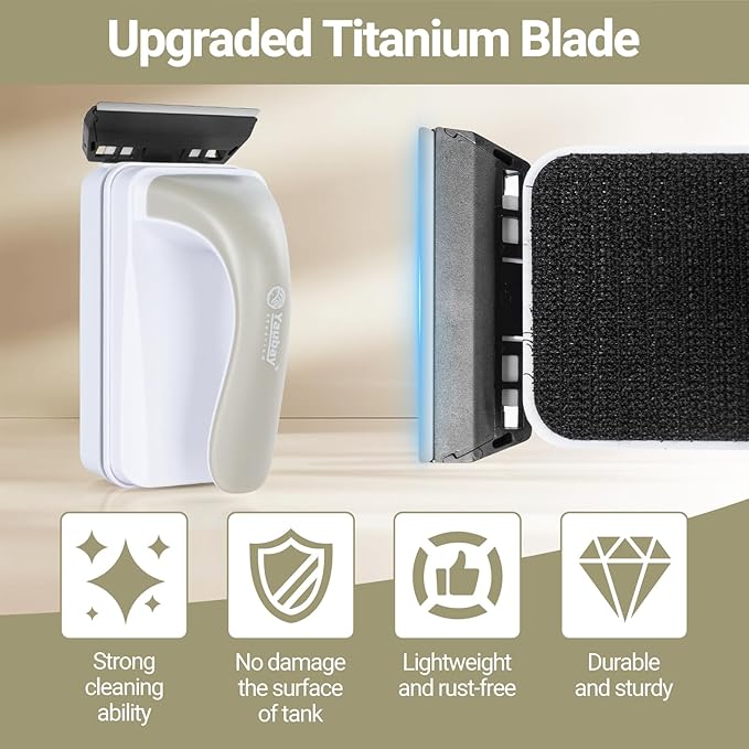 Aquarium Magnet Glass Cleaner, Magnetic Fish Tank Cleaner with Algae Scraper, Double Sided Cleaning Scrubber Brush with Handle, Titanium Blade, Self-Floating, Fit 1/4"-1/2" Thick Glass, Large-PawvioPets